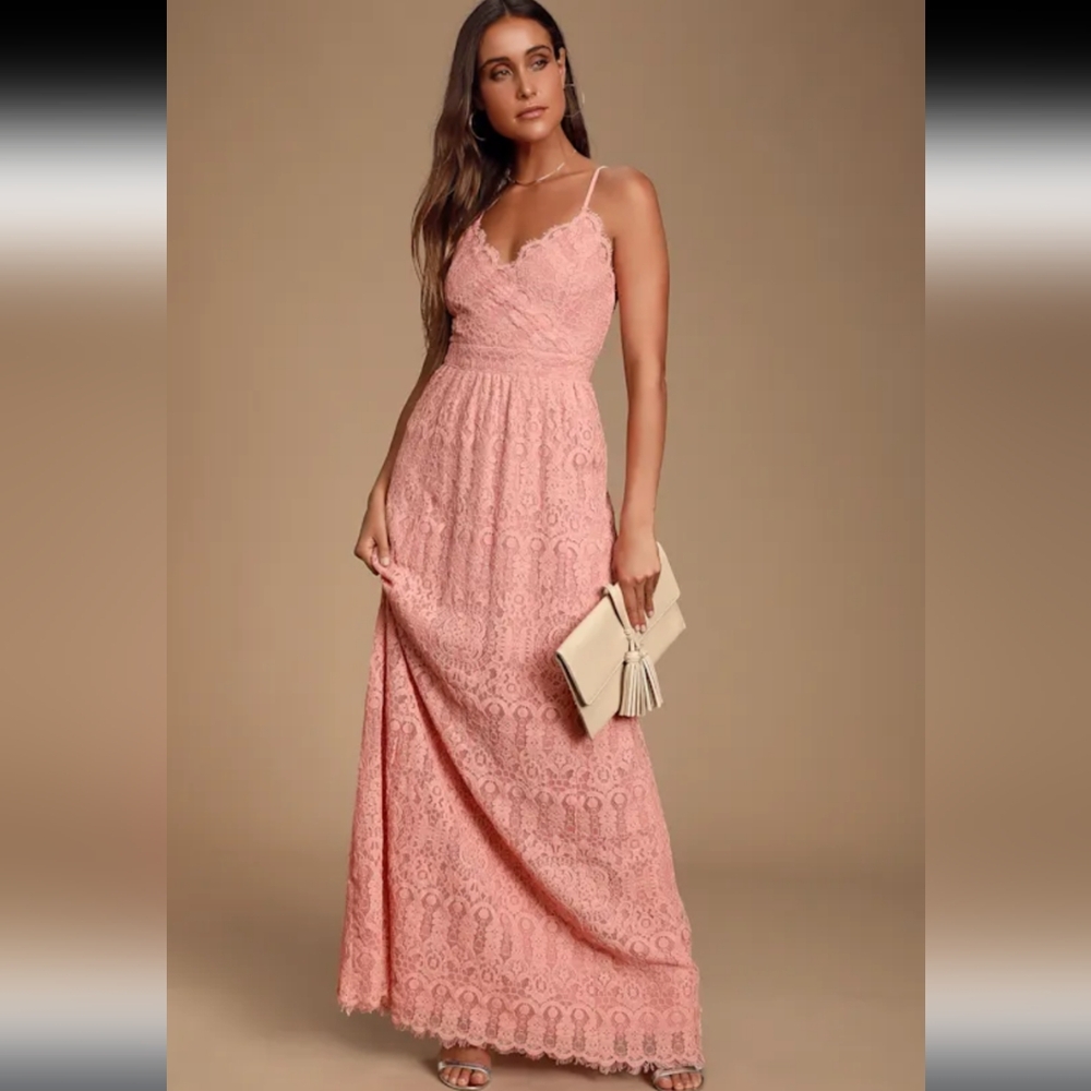 Lulu's Blush Lace Maxi Dress Size Medium NWT